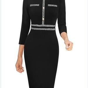 VfEmage Black and Silver Long Sleeve Sheath Dress